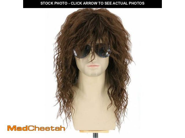 Lot 74-14153894 - Topcosplay Men Wigs 80s Mullet Wig Long Brown Curly for Rock Disco Party Costume - UNUSED