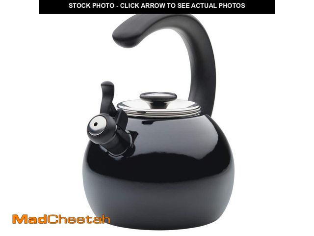 Lot 74-12853203 - Circulon 8-Cups, Black Enamel on Steel Whistling Teakettle With Flip-Up Spout - UNUSED