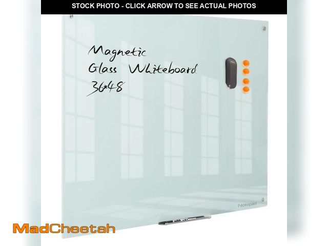 Lot 74-12131312 - Magnetic Glass Dry Erase Board - White Board 48 x 36 Inches Wall Mounted Glass Whiteboard, Large Fra...