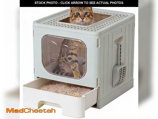 Lot 74-13733917 - OLIXIS Cat Litter Box with Lid, Large Foldable Cat Box with Litter Scoop, Front Entry Top Exit Kitty...