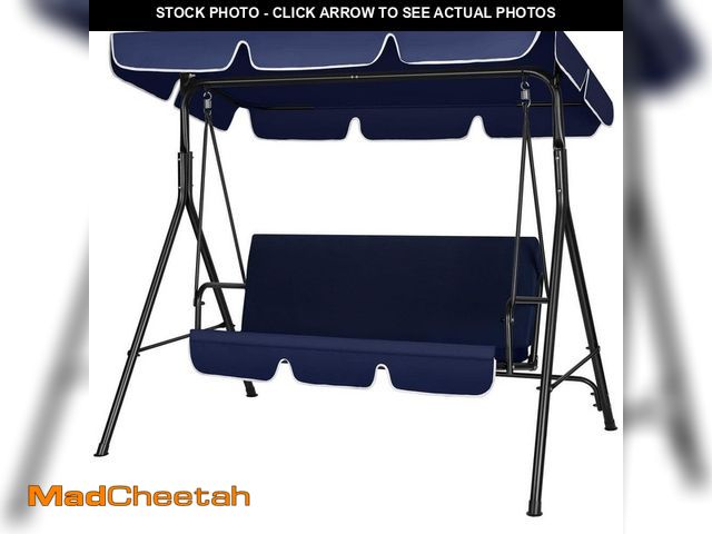 Lot 74-14313077 - VIVOHOME 3-Person Steel Frame Metal Patio Swing with Canopy in Navy Blue - UNUSED