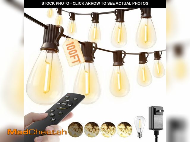 Lot 74-12714381 - luckystyle 100FT LED Outdoor String Lights with Remote, 35+ 1 Shatterproof Bulbs Waterproof and Dimm...