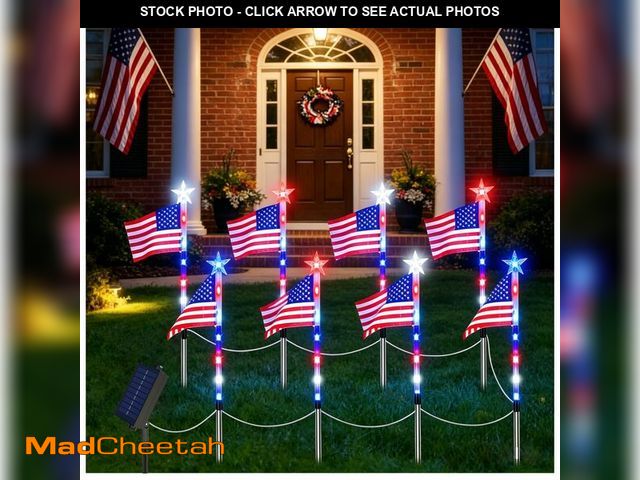 Lot 74-14143885 - 4th of July Decorations Outdoor American Flag Lights, 8-Pack Solar Powered Pathway Lights with USA F...