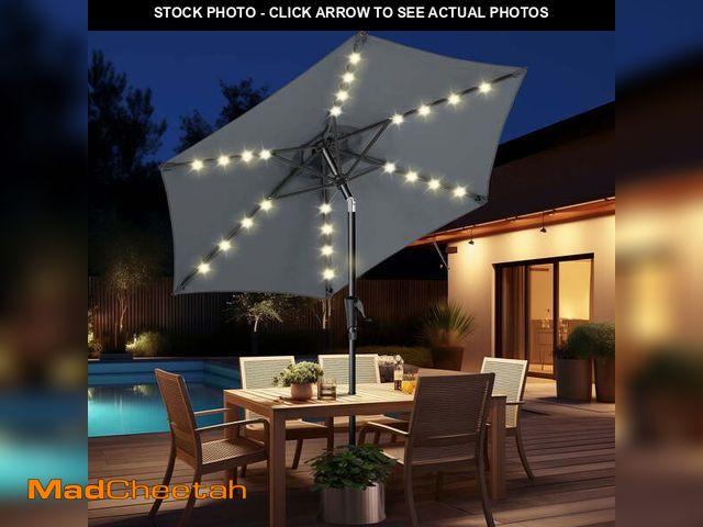 Lot 74-14087203 - 7.5ft Solar Polyester 18 LED Lighted Patio Umbrella with Tilt Adjustment and UV-Resistant Fabric,for...