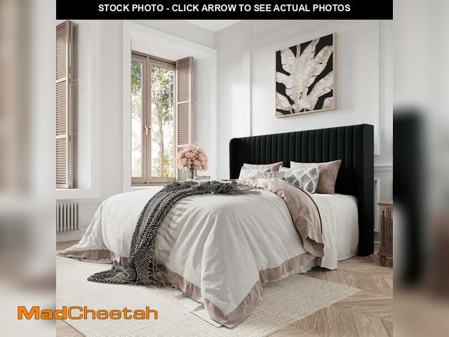 Lot 74-14218834 - Amolife Queen Size Velvet Upholstered Bed with Wingback Headboard, Off-white - UNUSED