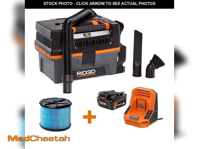 Lot 74-12804594 - *DIRTY* RIDGID 3 Gal. 18V Cordless Handheld NXT Shop Vacuum Wet Dry Vac with Hose, Accessories, 4.0 ...