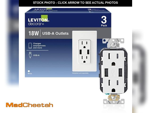 Lot 74-12675263 - Leviton 15 Amp Decora Combination Tamper Resistant Duplex Outlet and USB Charger, White (3-Pack) T56...