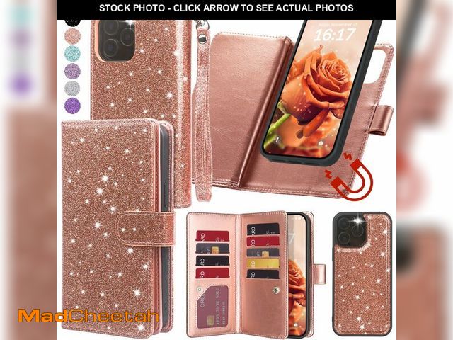 Lot 74-12718476 - Varikke for iPhone 13 Pro Max Wallet Case Detachable with Card Holder for Women, Fashion Glitter PU ...