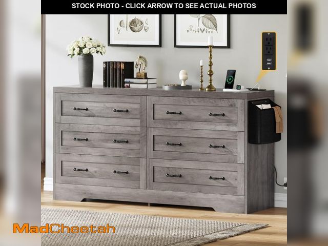 Lot 74-12420139 - DWVO Farmhouse 6 Drawer Dresser for Bedroom, 59" Wide Large Modern Dresser TV Stand with Drawers &am...