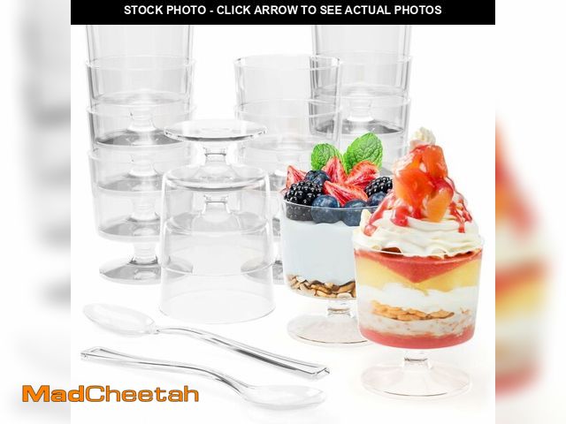 Lot 74-14147116 - Exquisite Mini Dessert Cups With Spoons 200 Pcs - 2 Oz Round Clear Plastic Pudding Cups Disposable W...
