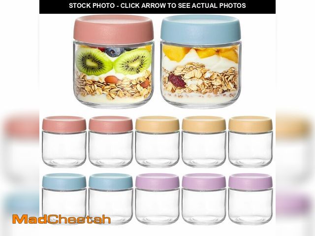 Lot 74-13570990 - KEYWING 12 Pack Overnight Oats Containers With Lids, 10 oz Wide Mouth Mason Jars with Airtight Lids,...