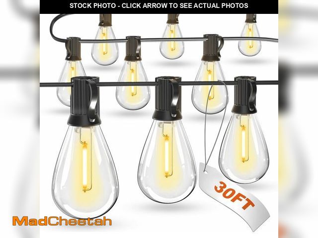 Lot 74-12974752 - luckystyle 30FT LED Outdoor String Lights with 8+1 Edison Shatterproof Waterproof Bulbs, 2700K Comme...