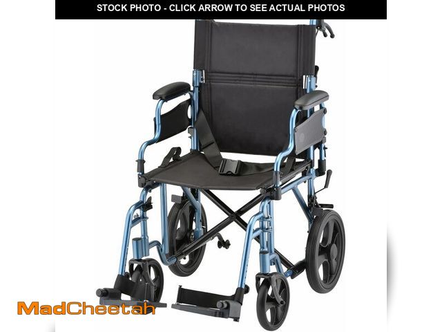 Lot 74-14305084 - NOVA Transport Chair - Lightweight Folding Aluminum Wheelchair with Flip-Up Arms, Locking Handbrakes...
