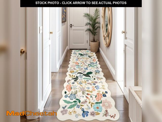 Lot 74-12697375 - 2x10 Washable Hallway Runner Rug: Long Floral Scalloped Soft Runners for Kitchen Entry Thin Non Slip...