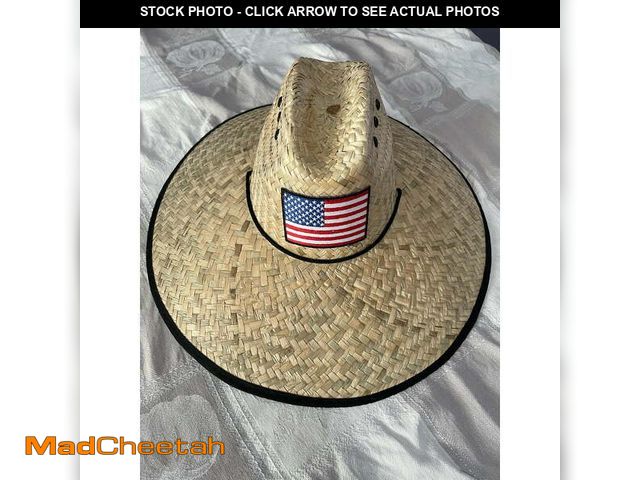 Lot 74-12559675 - NATURAL Straw Summer HAT USA American Flag Sombrero BEACH GARDENING Cowboy Western MADE IN MEXICO - ...