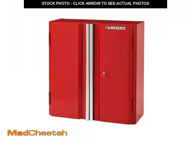 Lot 74-12289021 - Husky Ready-to-Assemble 24-Gauge Steel Wall Mounted Garage Cabinet in Red (28 in. W x 29.7 in. H x 1...