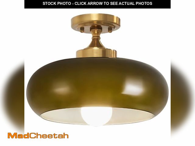Lot 74-14384365 - Qepeety Dark Green Semi Flush Ceiling Light Glass Close to Ceiling Lamp - UNUSED
