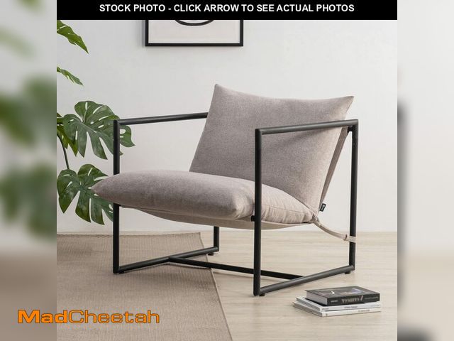 Lot 74-12567149 - ZINUS Aidan Sling Accent Chair, Metal Framed Armchair with Shredded Foam Cushioning, Oatmeal - UNUSE...