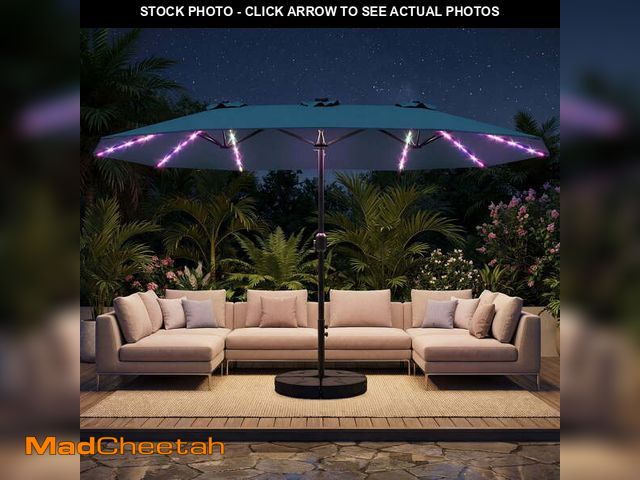 Lot 74-14604311 - TASKBAY Patio Umbrella 48 LED Colorful Lights, 15ft Double Sided Outdoor Large Rectangular Patio Umb...