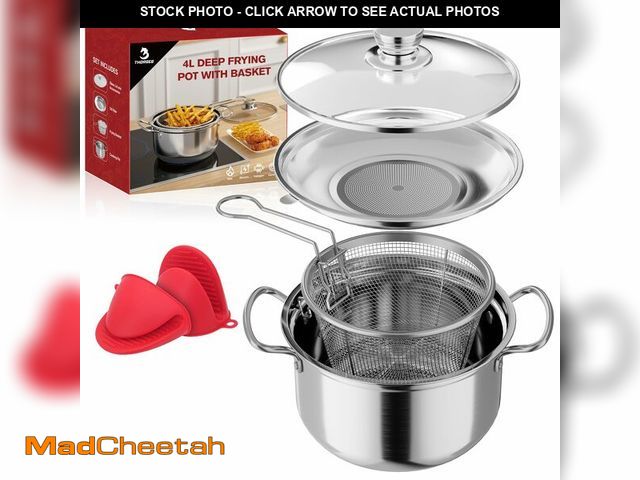 Lot 74-14263844 - 4L/4.2Qt Deep Fryer Pot with Basket, Small Multi-Functional Stainless Steel Stove Top Deep Frying Po...