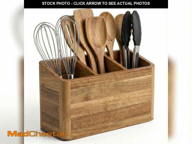 Lot 74-14266517 - Dstuff Large Kitchen Utensil Holder Organizer for Counter or Countertop, Large Wooden Utensil Holder...