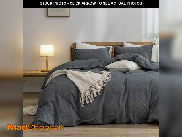 Lot 74-13947917 - BESTOUCH Duvet Cover Set 100% Washed Cotton Linen Feel Super Soft Comfortable Chic Lightweight 3 PCs...