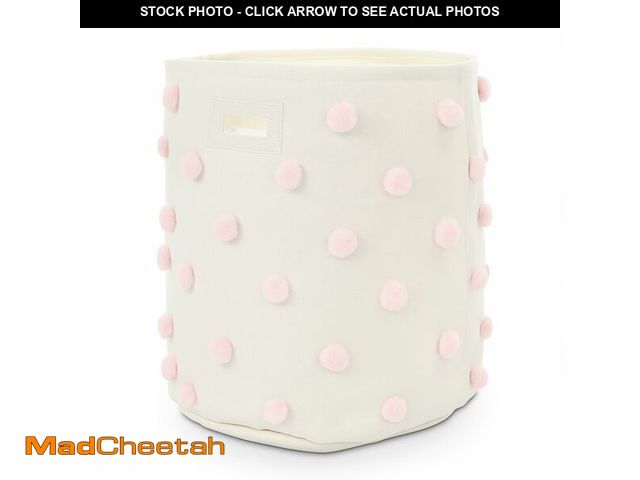 Lot 74-13630486 - Sunnymove Pink 17.5" D x 20.8" H Pom Pom Basket Bin Large Cotton Canvas Laundry Hamper Baby Girl Lau...