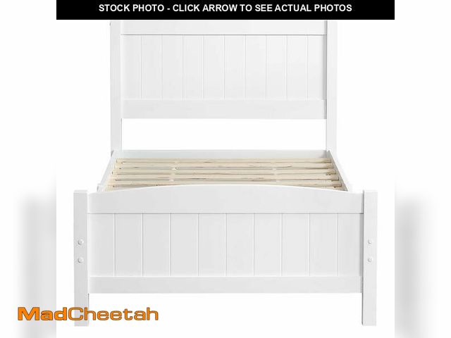 Lot 74-14085853 - Zimtown Twin Bed Frame,Solid Pine Wood Kids Twin Platform Bed Frame, Bedroom Twin Bed with Headboard...