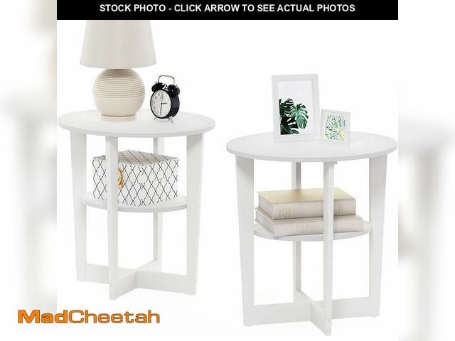 Lot 74-14305582 - Furinno JAYA Side Table Set of 2, 2-Tier Round Modern End Table with Oval Tabletop, Night Stand, Bed...
