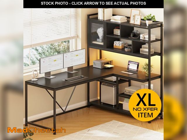 Lot 74-14612515 - SEDETA L Shaped Computer Desk with Storage Shelves and Bookshelf, Black - UNUSED