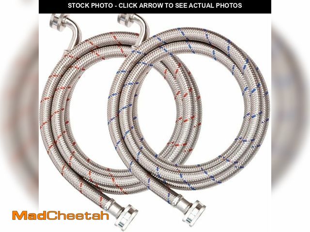 Lot 74-13565219 - 20FT Red and Blue Washer Hoses,2 Pack Stainless Steel Washing Machine Hoses with 90 Degree Elbows,Bu...