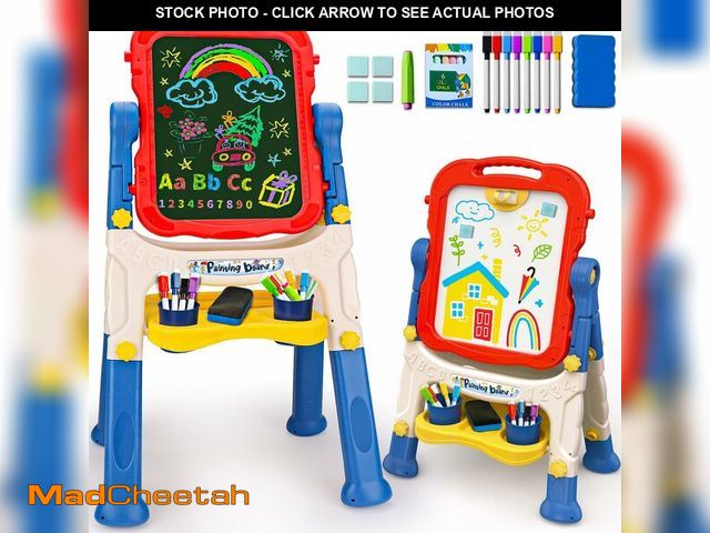 Lot 74-14210379 - Kids Easel for Toddlers Age 2-4 Art Magnetic White Board &amp; Chalkboard Double Side Adjustable Sta...