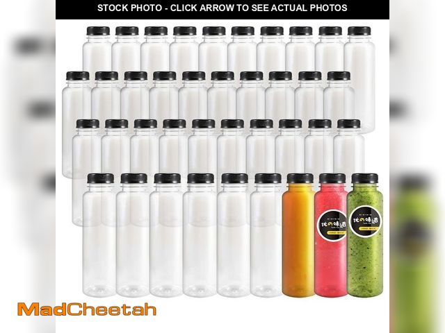 Lot 74-12702360 - Kaderron 40pcs 12oz Plastic Juice Bottles with Caps, Empty PET Disposable Plastic Bottles, Clear Bul...