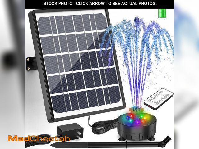 Lot 74-12212774 - AISITIN 8W Solar Water Fountain with Colorful LED Lights &amp; 3000mAh Rechargeable Battery, Remote ...
