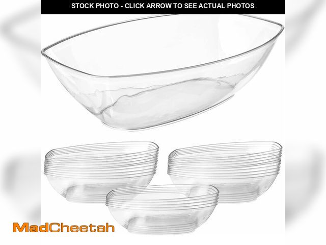 Lot 74-12968067 - 12 Pack Clear Oval Plastic Serving Bowls (64 Oz) - Disposable Dishes, Taco Bar Serve Set, Chip Bowls...