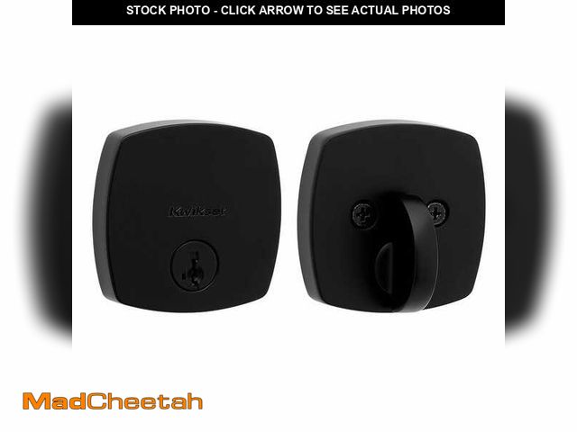 Lot 74-12672351 - Kwikset Midtown Matte Black Single Cylinder Single Side Deadbolt with Soft Modern Rose featuring Sma...