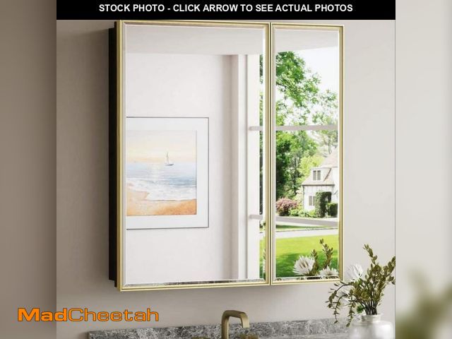 Lot 74-12362554 - KeonJinn 30 in. W x 32 in. H Rectangular Aluminum Alloy Gold Framed Recessed/Surface Mount Medicine ...