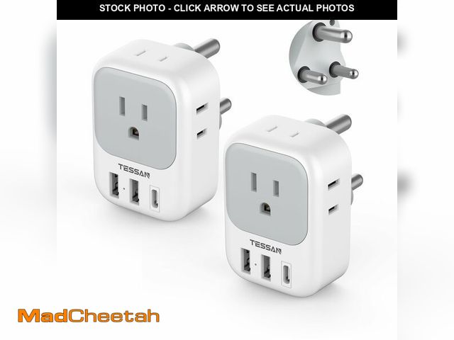 Lot 74-13719930 - South Africa Plug Adapter 2 Pack, TESSAN Type M Power Adapter with 4 AC Outlets 3 USB Ports(1 USB C)...