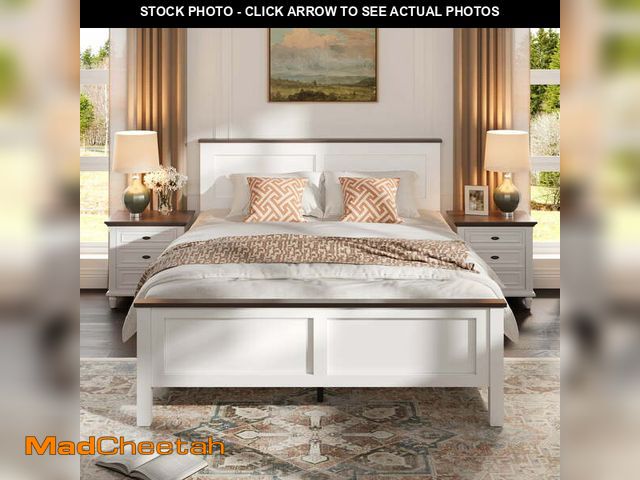 Lot 74-12648304 - UHOMEPRO Full Size Bed Frame, Wooden Platform Bed with Headboard and Footboard, Strong Wood Slats Su...