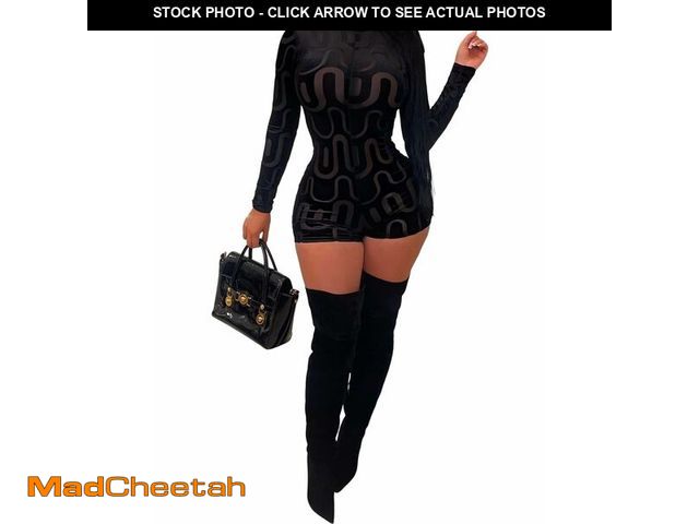 Lot 74-13720856 - Uni Clau Women Sexy See Through Long Sleeve Short Jumpsuits Velvet Patchwork Skinny Short Pants Club...