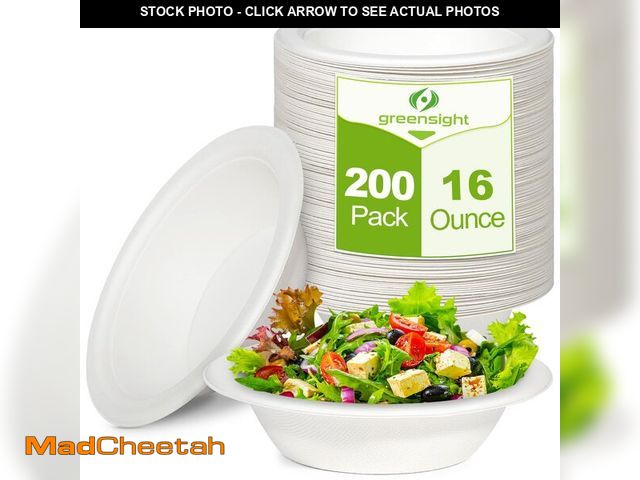 Lot 74-12701264 - greensight Paper Bowls Disposable 16 oz, 200 Pack Heavy Duty Disposable Bowls, Compostable Paper Sou...