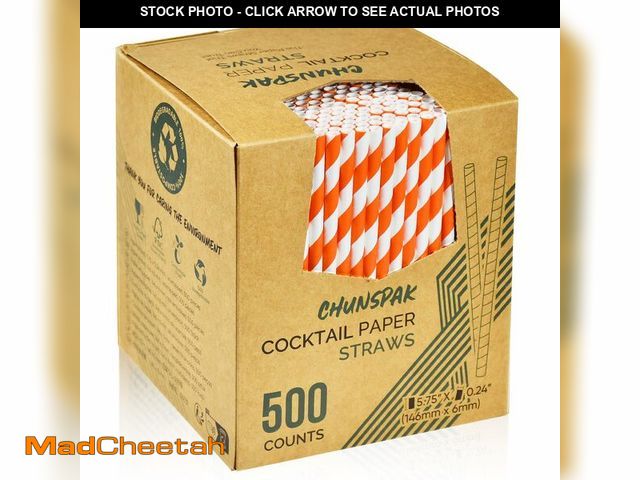 Lot 74-12451972 - Chunspak 5.75 inch Orange Paper Cocktail Straws, Short Disposable Drinking Straws 500 Counts, Unwrap...