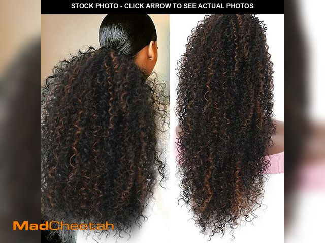Lot 74-12980203 - Youthfee 27Ã¢â¬Â Drawstring Ponytail Deep Curly Heat Resistant Premium Synthetic Instant Clip Pony...