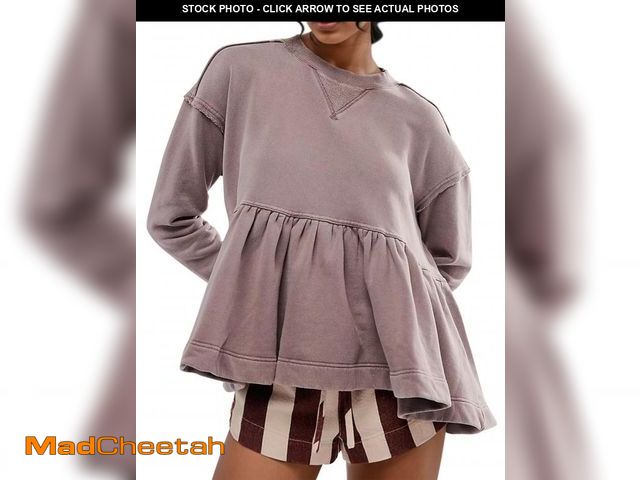 Lot 74-12404843 - SAFRISIOR Womens Cute Ruffle Hem Babydoll Sweatshirt Crew Neck Long Sleeve Drop Shoulder Trendy Flow...