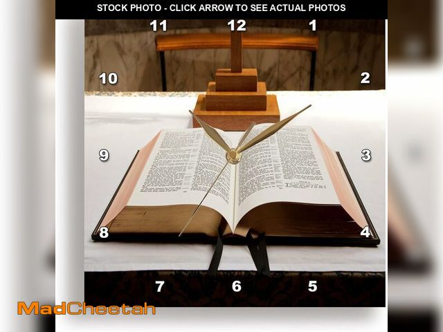 Lot 74-13382656 - Wall Clock Silent - 15 inch - Print of Open Bible On Pulpit in Church - Religions - UNUSED