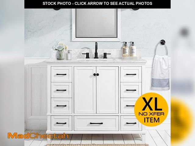 Lot 74-13648403 - Home Decorators Collection Merryfield 43 in. Single Sink White Bath Vanity with White Carrara Marble...