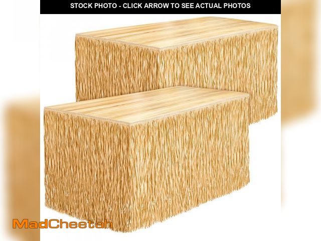 Lot 74-12306732 - Fovths 2 Packs Luau Grass Table Skirt Fringe Dark Straw Grass Skirt 108 x 30 Inch Hibiscus Hawaiian ...
