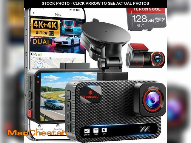 Lot 74-12706391 - TERUNSOUl 4K+4K Dash Cam Front and Rear, Free 128GB Card Included, 5.8GHz WiFi Dash Camera for Cars,...
