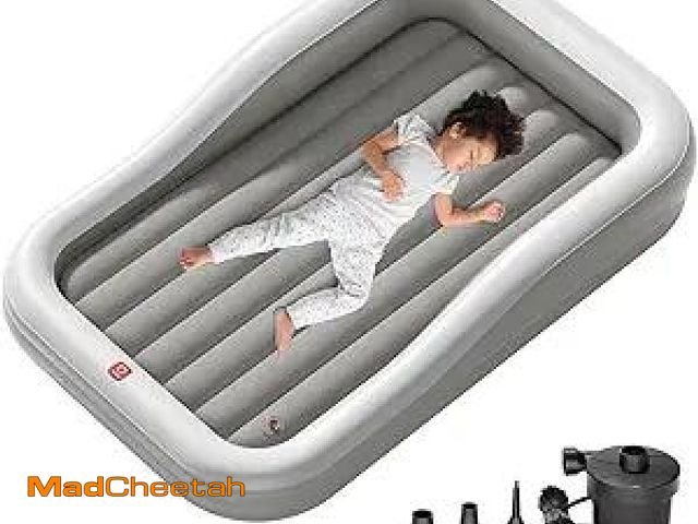 Lot 74-12128984 - QPAU Inflatable Toddler Travel Bed with 3-Sided Safety Bumpers, Extra Large Kids Air Mattress, Inclu...