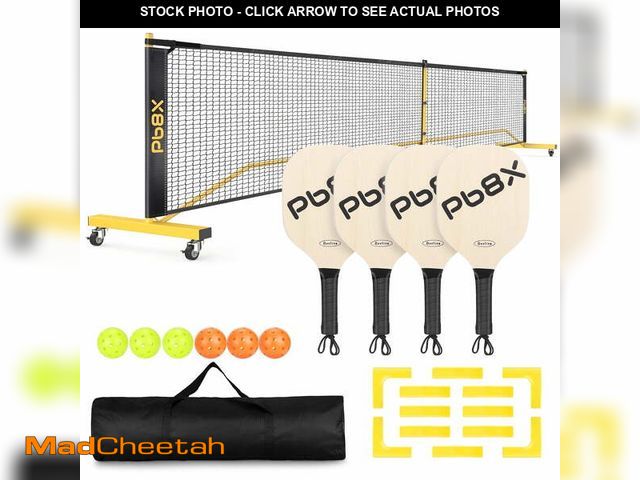 Lot 74-14353881 - GIKPAL 22FT Portable Pickleball Net Set w/ Locking Wheels - Complete Beginner Kit (Net, 4 Paddles, 6...